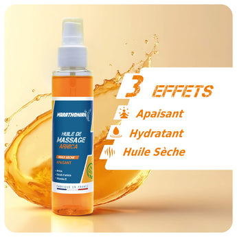 Huile de massage à l'arnica permet 3 effets: apaisant, hydratant, huile sèche. 