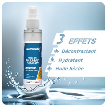 Huile de massage camphrée est utile pour décontracter une zone douloureuse. Ses actifs hydratants permettront de prendre soin de votre peau et sa texture sèche permet une utilisation agréable.